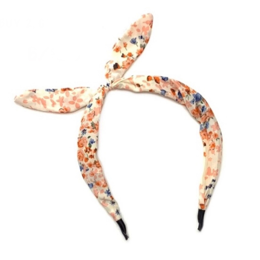 Cream Floral Bunny Ear Bow Tie Headband